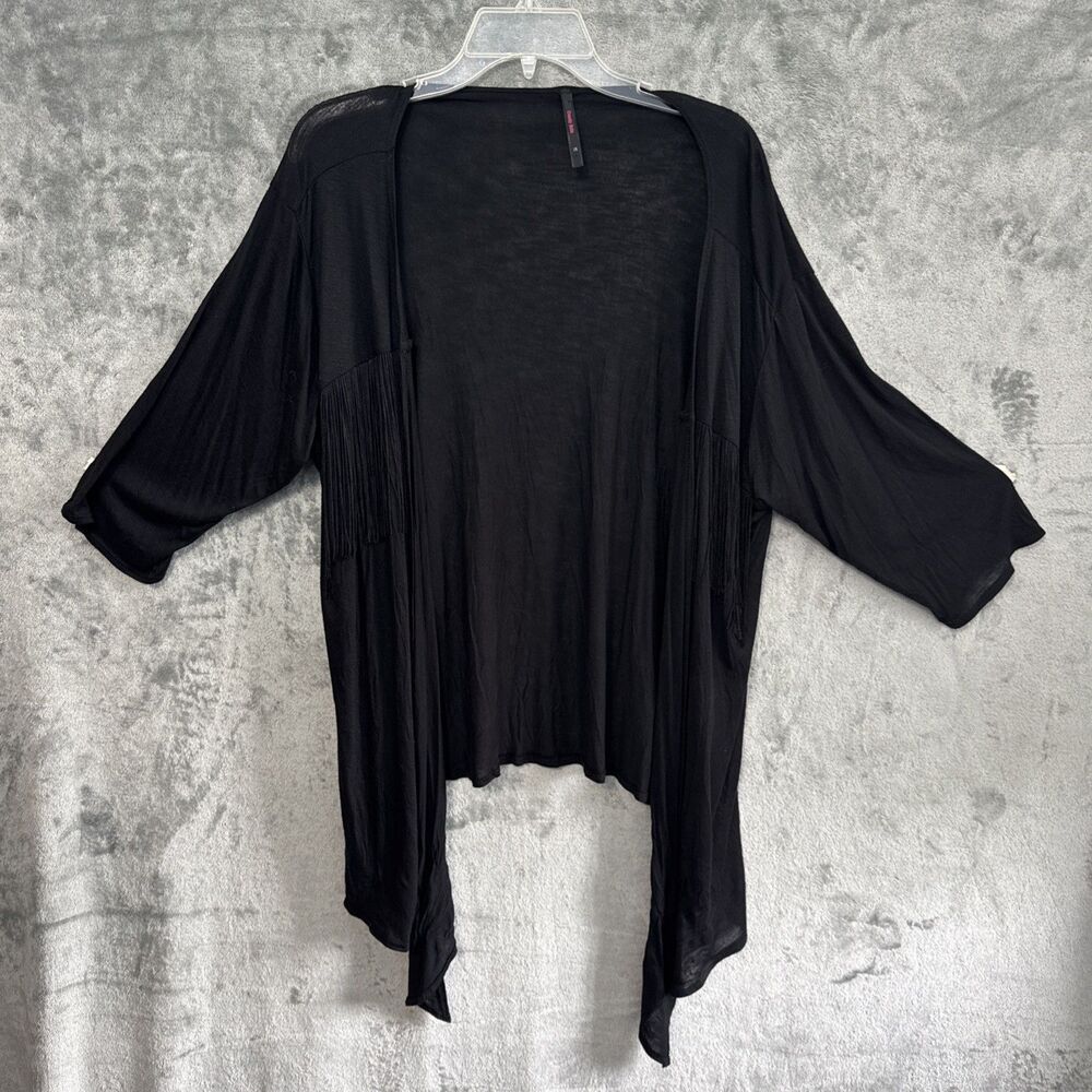 Candy Rain Kimono black 2X rayon soft Made in USA half sleeve open front cardiga